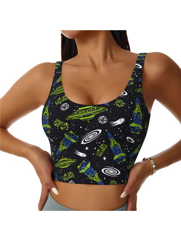 Space Rockets Print Workout Crop Tank Top for Women Racerback Yoga Tank Tops Athletic Sports Shirts Exercise Undershirts