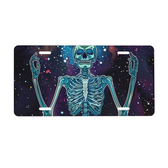 Kdxio Space Skeleton Meditation License Plate Car Front License Plate Car Decoration Car Accessories Front Tag Plate Standard Size