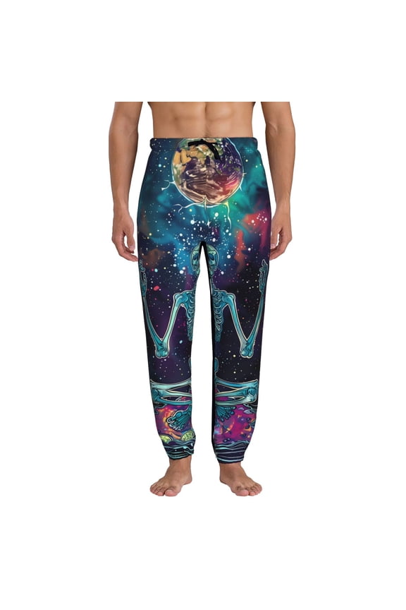 Space Skeleton Meditation Pattern Joggers,Sweatpants for Men with Pockets-Medium