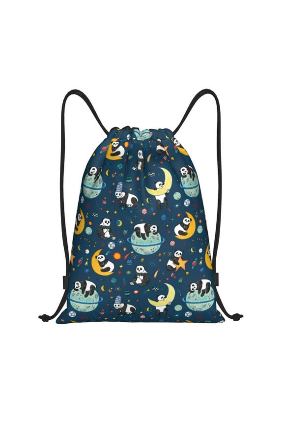 Space Sleeping Panda Print Drawstring Backpack Bag,Waterproof Draw String Back Sack, Gym Drawstring Bags Swim Bag For Unisex