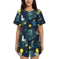 thumbnail image 1 of Kdxio Space and Animals Print Pajamas Sets for Women Short-Sleeved Pjs with Lounge Shorts Two Piece Sleepwear S-4XL, 1 of 8