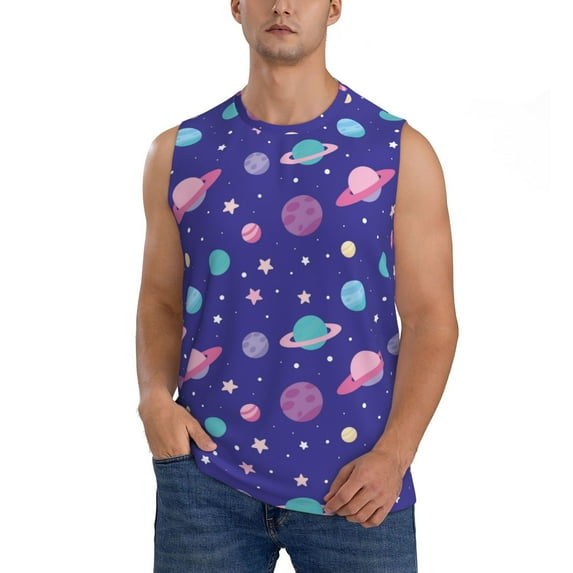 Kdxio Space for Men's Muscle T-shirt,Sleeveless for Workout Running Athletic Gym Lounge Casual