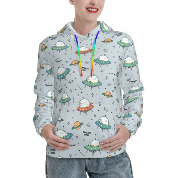 Kdxio Spaceship Print Womens Oversized Hoodies Sweatshirts Hooded Pullover Tops Sweaters Casual-X-Large