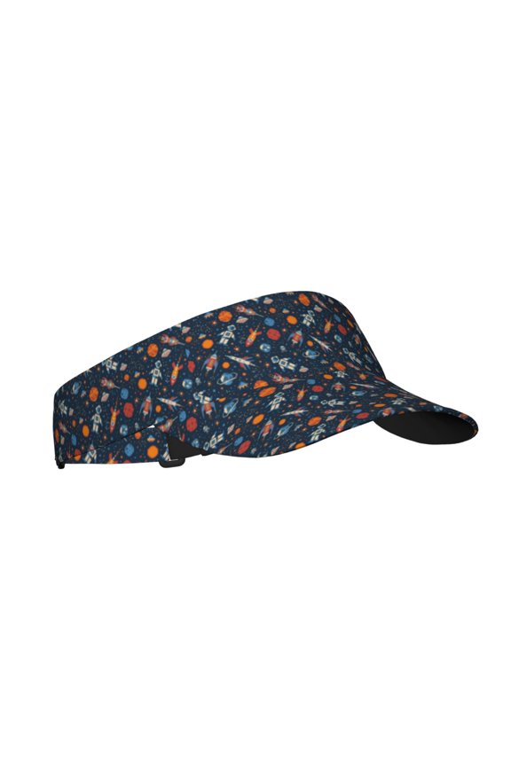 Spaceships And Stars In Outer Space Print Sun Visor Hat Golf Visor Adjustable Velcro Outdoor Sports Cap for Men Women