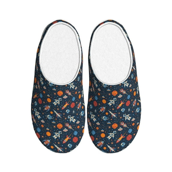Kdxio Spaceships And Stars In Outer Space Women's Men's Slippers Plush Slip-On House Slipper for Winter Indoor Soft Cushion Non-slip Fluffy Slides Slippers-8