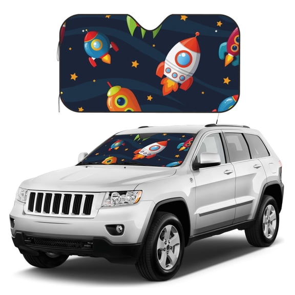 Kdxio Spaceships and Stars Print Windshield Sun Shade, Foldable Sun Blocker for Car,Truck,SUV Automotive Interior Sun Protection,Reflective Shade for Front Windshield(Medium)