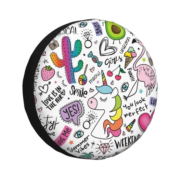 Kdxio Spare Tire Cover for RV Trailer, Waterproof Wheel Cover,Camper Spare Tire Cover Fit for Rv SUV Truck Travel Trailer 14 inch-Fun Animal with Unicorn