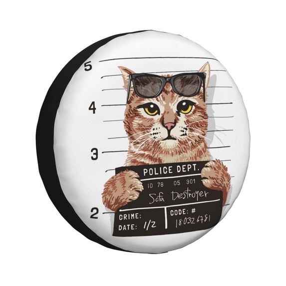 Kdxio Spare Tire Cover for RV Trailer, Waterproof Wheel Cover,Camper Spare Tire Cover Fit for Rv SUV Truck Travel Trailer 15 inch-Cat Holding Mugshot Sign