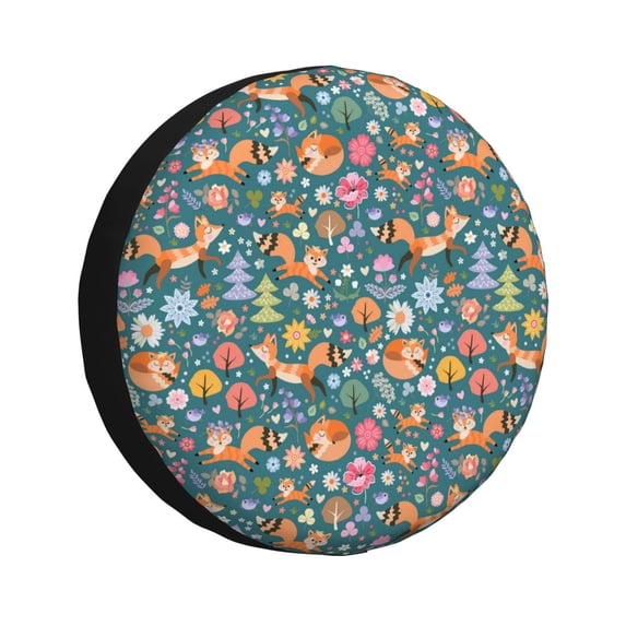 Kdxio Spare Tire Cover for RV Trailer, Waterproof Wheel Cover,Camper Spare Tire Cover Fit for Rv SUV Truck Travel Trailer 15 inch-Foxes and Birds in Forest