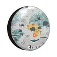 thumbnail image 1 of Kdxio Spare Tire Cover for RV Trailer, Waterproof Wheel Cover,Camper Spare Tire Cover Fit for Rv SUV Truck Travel Trailer 15 inch-The World Map with Cartoon Animals, 1 of 8