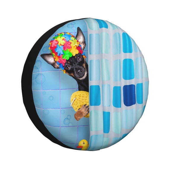 Kdxio Spare Tire Cover for RV Trailer, Waterproof Wheel Cover,Camper Spare Tire Cover Fit for Rv SUV Truck Travel Trailer 16 inch-Prague Ratter Dog in Bathtub