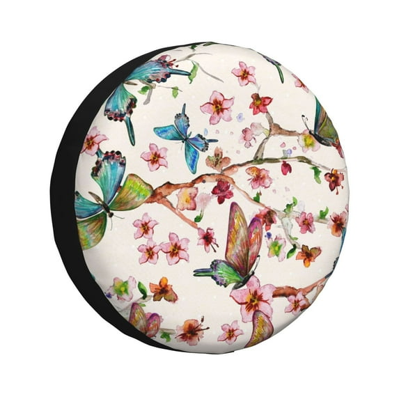 Kdxio Spare Tire Cover for RV Trailer, Waterproof Wheel Cover,Camper Spare Tire Cover Fit for Rv SUV Truck Travel Trailer 16 inch-Watercolor Floral With Butterflies