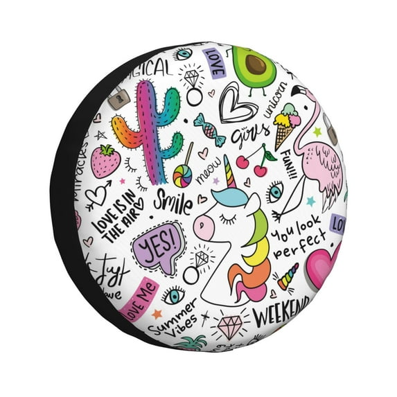 Kdxio Spare Tire Cover for RV Trailer, Waterproof Wheel Cover,Camper Spare Tire Cover Fit for Rv SUV Truck Travel Trailer 17 inch-Fun Animal with Unicorn