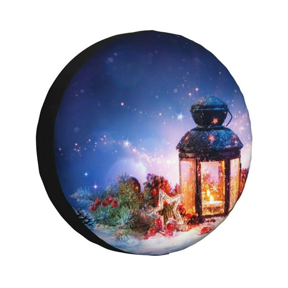 Kdxio Spare Tire Cover for RV Trailer, Waterproof Wheel Cover,Camper Spare Tire Cover Fit for Rv SUV Truck Travel Trailer -Lantern On Snow With Christmas