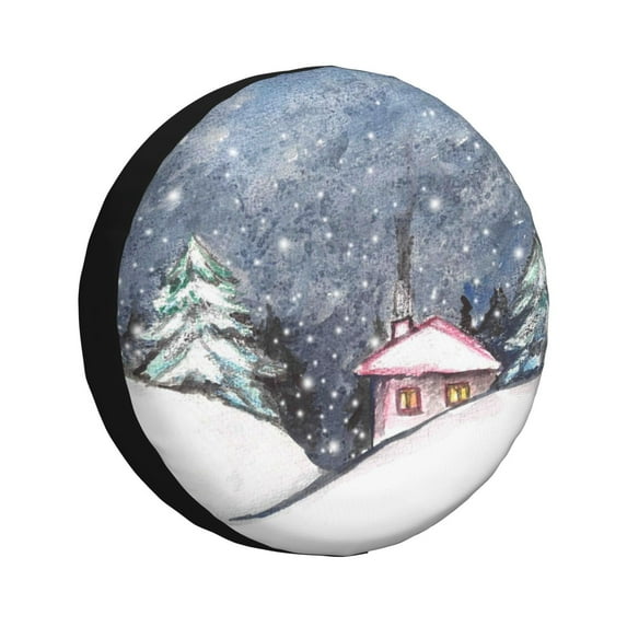Kdxio Spare Tire Cover for RV Trailer, Waterproof Wheel Cover,Camper Spare Tire Cover Fit for Rv SUV Truck Travel Trailer -Watercolor Winter Landscape For Christmas