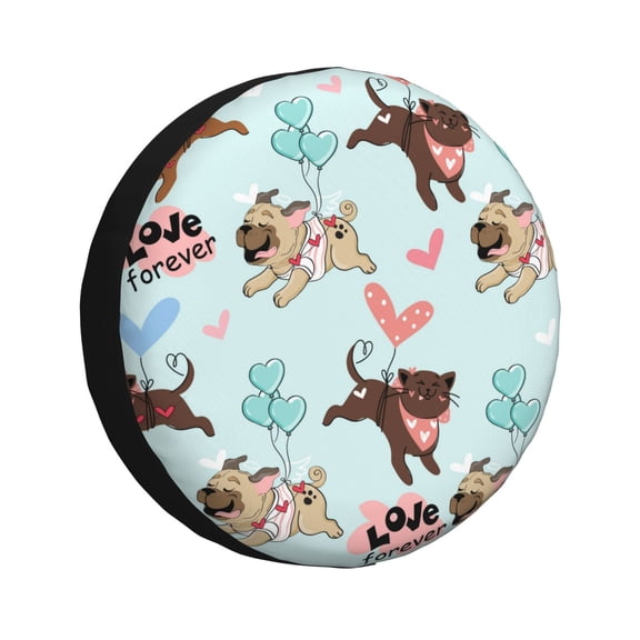 Kdxio Spare Tire Cover for RV Trailer, Waterproof Wheel Cover,Camper Spare Tire Cover Fit for Rv SUV Truck Travel Trailer 14 inch-Cute Pug Dogs
