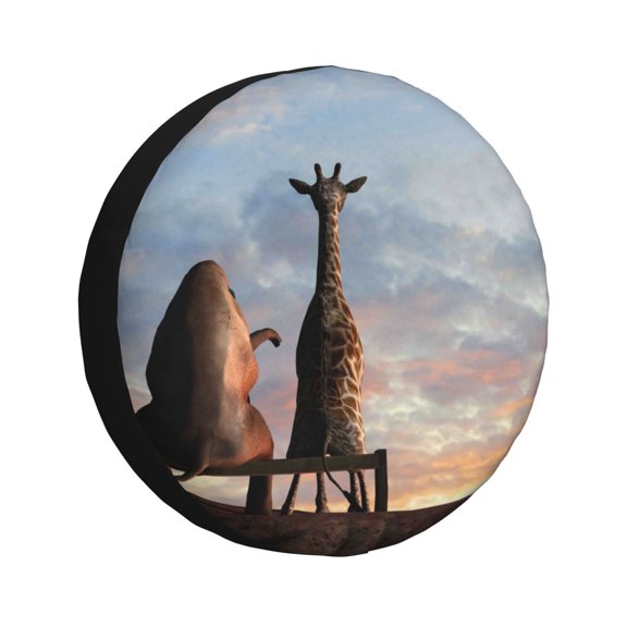 Kdxio Spare Tire Cover for RV Trailer, Waterproof Wheel Cover,Camper Spare Tire Cover Fit for Rv SUV Truck Travel Trailer 14 inch-Elephant Giraffe