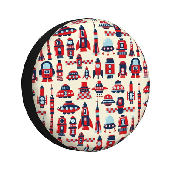 Kdxio Spare Tire Cover for RV Trailer, Waterproof Wheel Cover,Camper Spare Tire Cover Fit for Rv SUV Truck Travel Trailer 14 inch-Rocket Pattern