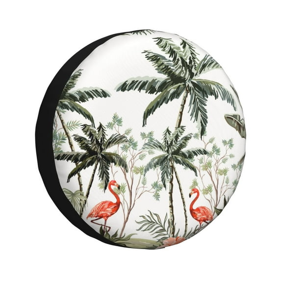 Kdxio Spare Tire Cover for RV Trailer, Waterproof Wheel Cover,Camper Spare Tire Cover Fit for Rv SUV Truck Travel Trailer 16 inch-Flamingo Palm Trees