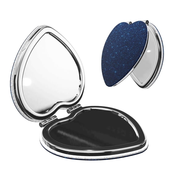 Kdxio Sparkling Blue Glitter Pocket Mirror, 1X/2X Travel Makeup Mirror 2-Sided Folding Small Mirror Portable Double-Sided Magnifying Cosmetic Mirror for Gift-Heart Shape