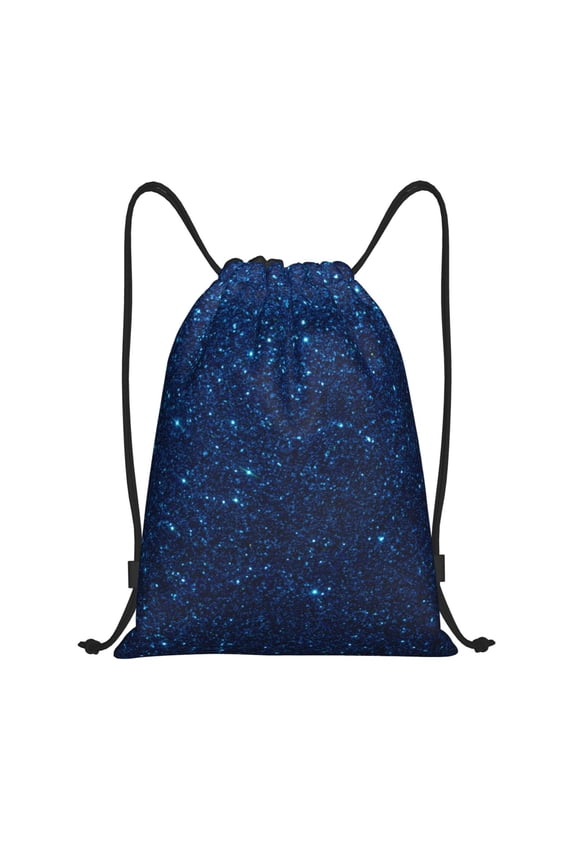 Sparkling Blue Glitter Print Drawstring Backpack Bag,Waterproof Draw String Back Sack, Gym Drawstring Bags Swim Bag For Unisex
