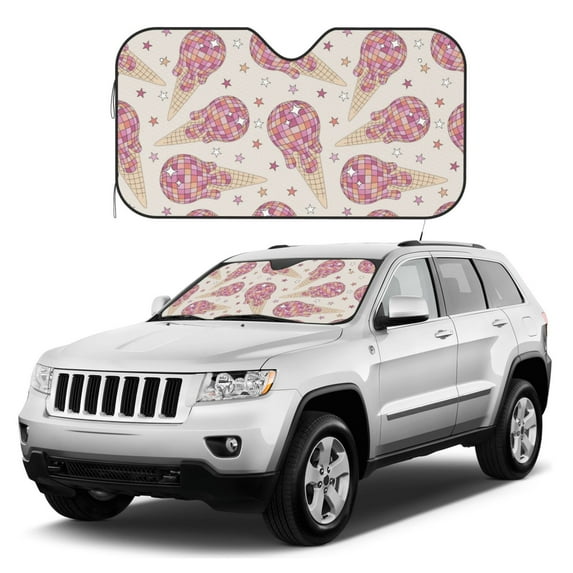 Kdxio Sparkling Ice Cream Print Windshield Sun Shade, Foldable Sun Blocker for Car,Truck,SUV Automotive Interior Sun Protection,Reflective Shade for Front Windshield(Medium)