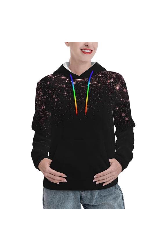 Sparkling Pink Night Sky Print Womens Oversized Hoodies Sweatshirts Hooded Pullover Tops Sweaters Casual-Large