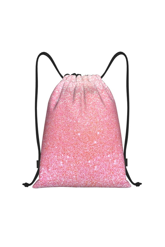Sparkly Pink Glitter Print Drawstring Backpack Bag,Waterproof Draw String Back Sack, Gym Drawstring Bags Swim Bag For Unisex