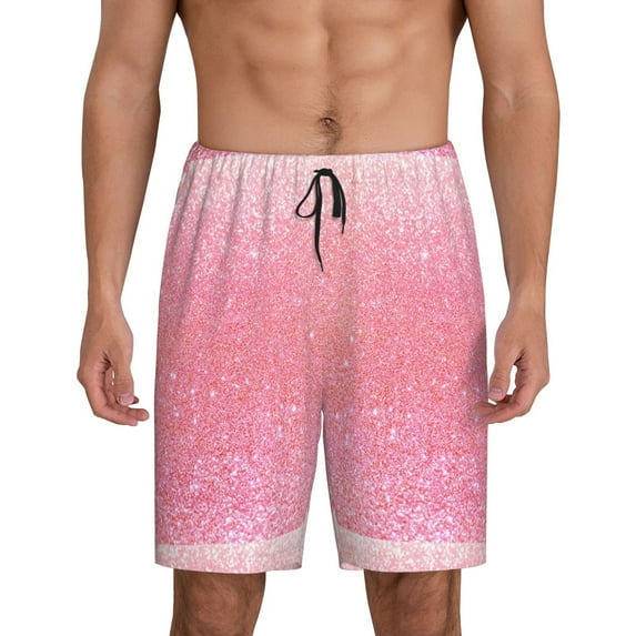 Kdxio Sparkly Pink Glitter Print Mens Sleep Shorts Bottoms Soft Comfy Pajama Wear Pants with Drawstring Pockets