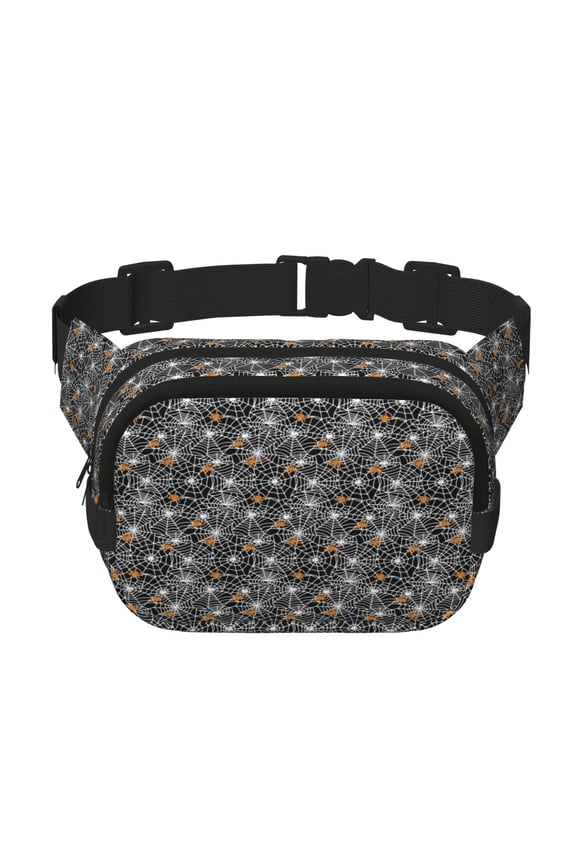 Spider Cobweb Crossbody Double Layer Waist Bag Belt Bag for Unisex Fanny Pack Fashion Waist Packs for Hiking Running Shopping Traveling