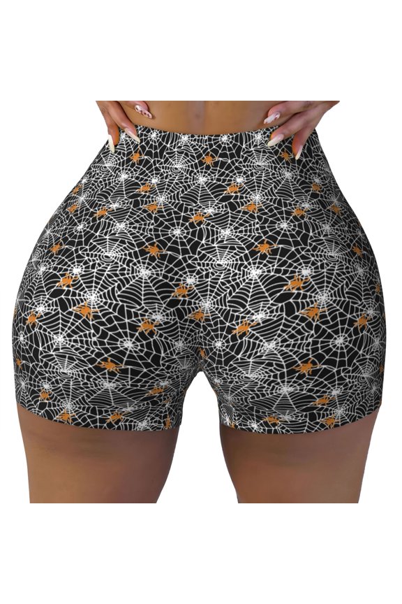 Spider Cobweb Print Workout Shorts for Women Seamless Soft Smooth Gym Yoga Scrunch Active Shorts