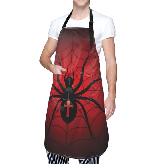 Kdxio Spider on the Web Apron with Pockets Adjustable Kitchen Aprons for Men Women Waterproof Aprons for Cooking,Drawing,Crafting, Baking Household Cleaning