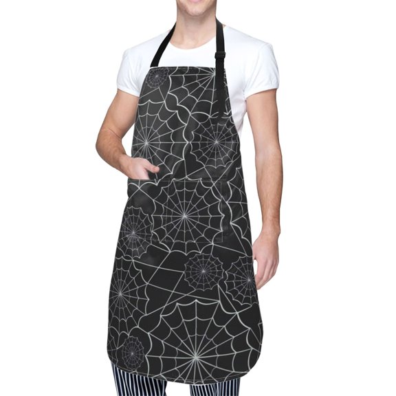 Kdxio Spider Web Black Apron with Pockets Adjustable Kitchen Aprons for Men Women Waterproof Aprons for Cooking,Drawing,Crafting, Baking Household Cleaning