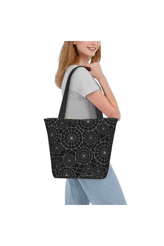 Spider Web Black Women Reusable Grocery Bags Foldable Ripstop,Reusable Shopping Bags for Shopping,Gym,Gift