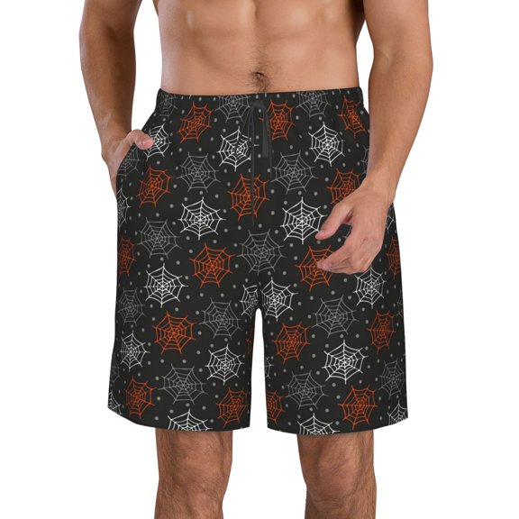 Kdxio Spider Web Pattern Mens Casual Shorts - Drawstring Summer Beach Sports Shorts for Men