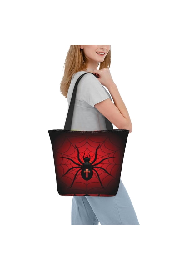 Spider on the Web Women Reusable Grocery Bags Foldable Ripstop,Reusable Shopping Bags for Shopping,Gym,Gift