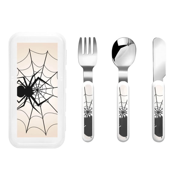 Kdxio Spiders On The Web 1 Toddler Utensils Set - Kids Silverware Set, Set Kids Utensils Set with Case for Preschooler Children