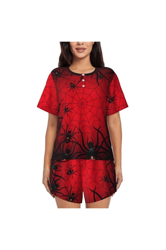 Spiders On The Web And Space Print Pajamas Sets for Women Short-Sleeved Pjs with Lounge Shorts Two Piece Sleepwear S-4XL