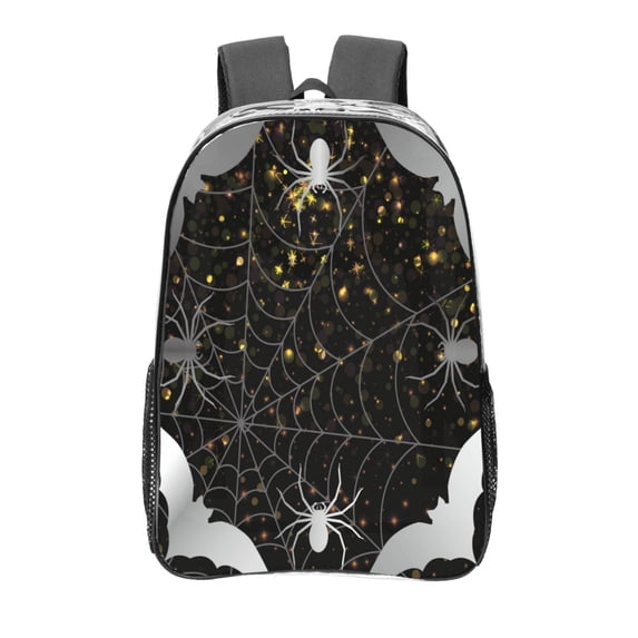 Kdxio Spiderweb Bats And A Spider Clear Backpack, Transparent Bookbag for School for Women Men, Capacity Clear Bag for College, Travel