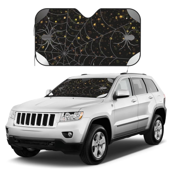 Kdxio Spiderweb Bats And A Spider Print Windshield Sun Shade, Foldable Sun Blocker for Car,Truck,SUV Automotive Interior Sun Protection,Reflective Shade for Front Windshield(Medium)