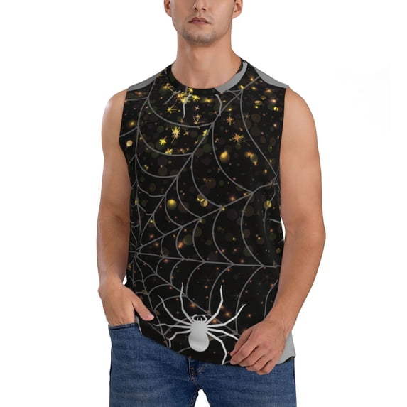 Kdxio Spiderweb Bats And A Spider for Men's Muscle T-shirt,Sleeveless for Workout Running Athletic Gym Lounge Casual