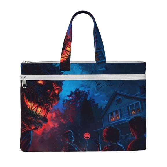 Kdxio Spooky Halloween Night Scene File Tote Document Bag Business Briefcase Bag Document Organizer Tote Briefcase for Letter A4 Files Business Teacher Office Bag