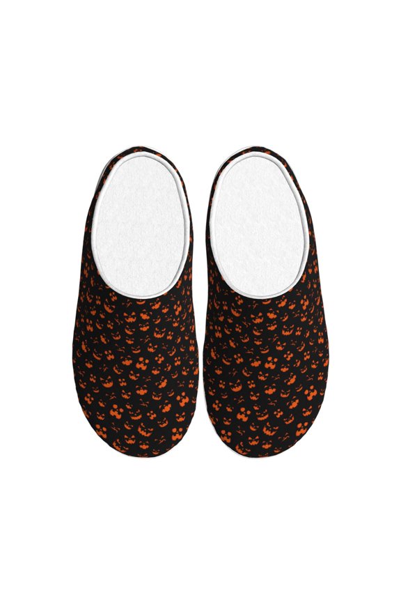 Spooky Pumpkin Face Women's Men's Slippers Plush Slip-On House Slipper for Winter Indoor Soft Cushion Non-slip Fluffy Slides Slippers-11