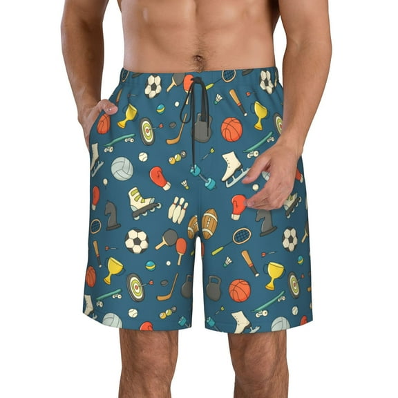 Kdxio Sports Ball Pattern Mens Casual Shorts - Drawstring Summer Beach Sports Shorts for Men