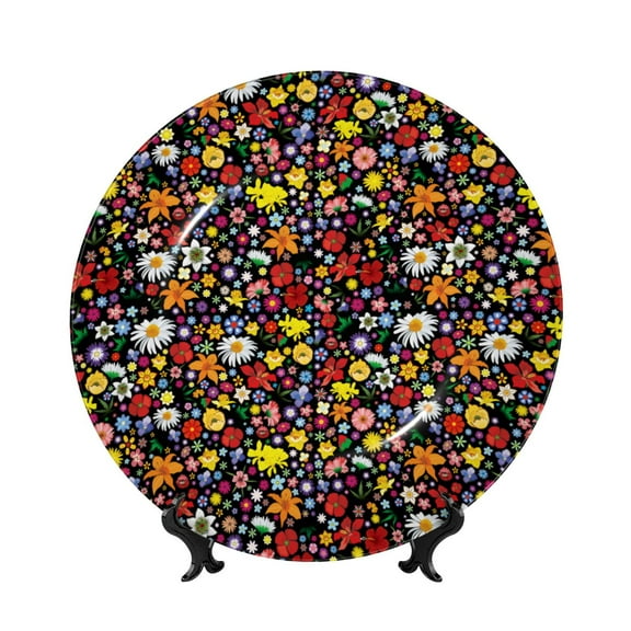 Kdxio Spring And Summer Flowers Bone China Decorative Plate Ceramic Decorative Plate for Home Office Wall Stand Decorative Plates for Home Bedroom-7in