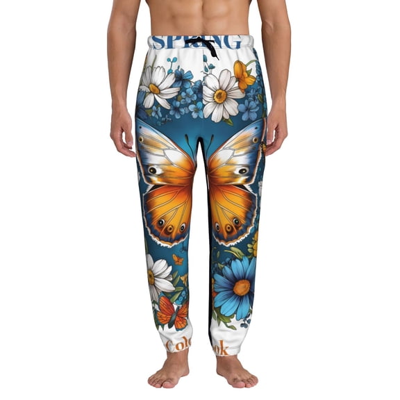 Kdxio Spring Butterfly Flowers Pattern Joggers,Sweatpants for Men with Pockets-Small
