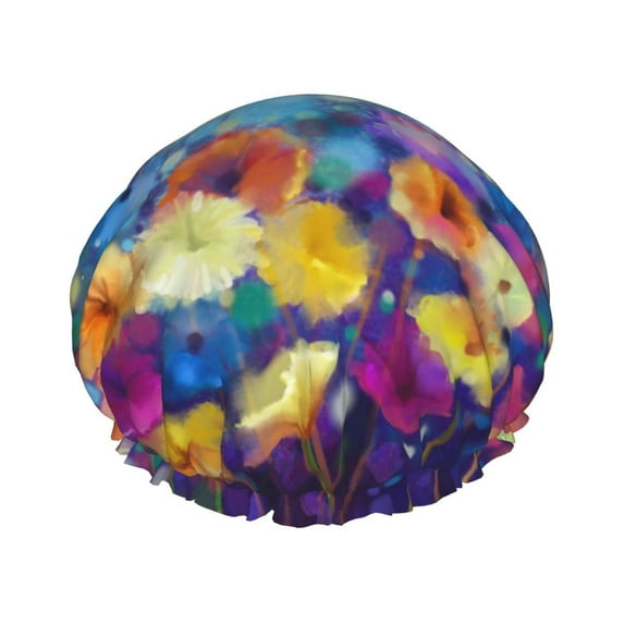 Kdxio Spring Flower Seasonal Print Shower Cap for Women,Elastic and Reusable,Double Waterproof Layers Bathing Hat