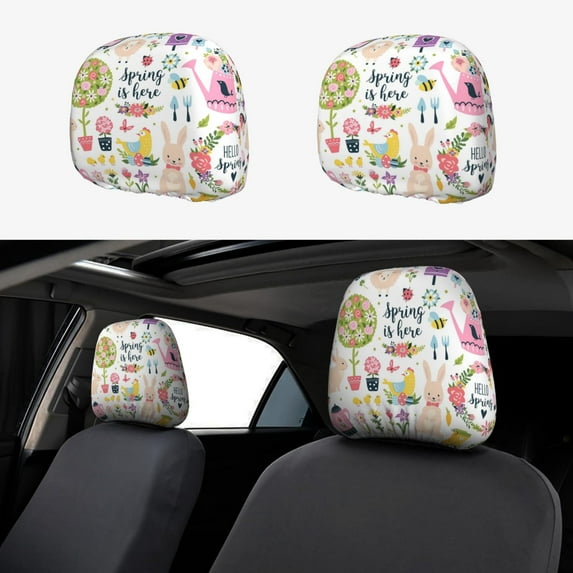 Kdxio Spring Flowers Birds Pattern Print 2 Piece Car Head Rest Covers Set Auto Front/Rear Seats Headrest Cover Universal Fit Most Cars,Sedan, SUV