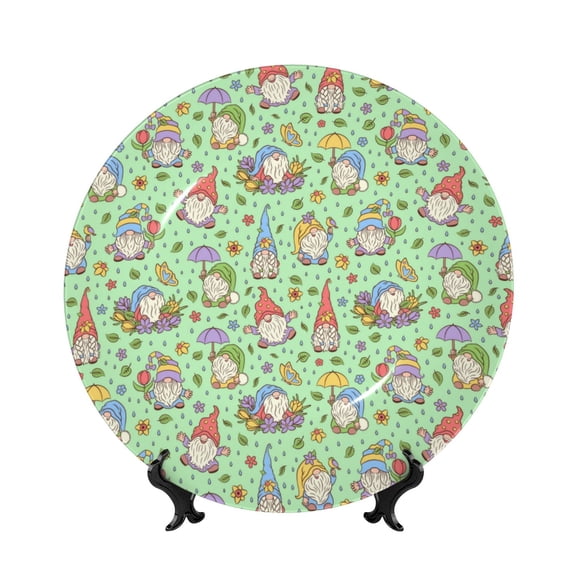 Kdxio Spring Gnomes Bone China Decorative Plate Ceramic Decorative Plate for Home Office Wall Stand Decorative Plates for Home Bedroom-10in