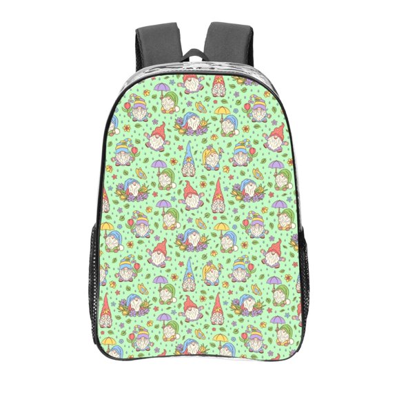 Kdxio Spring Gnomes Clear Backpack, Transparent Bookbag for School for Women Men, Capacity Clear Bag for College, Travel